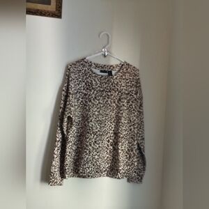 Tahari Blouse Women Large Tan & Brown Leopard Print Casual Office Academia Y2K